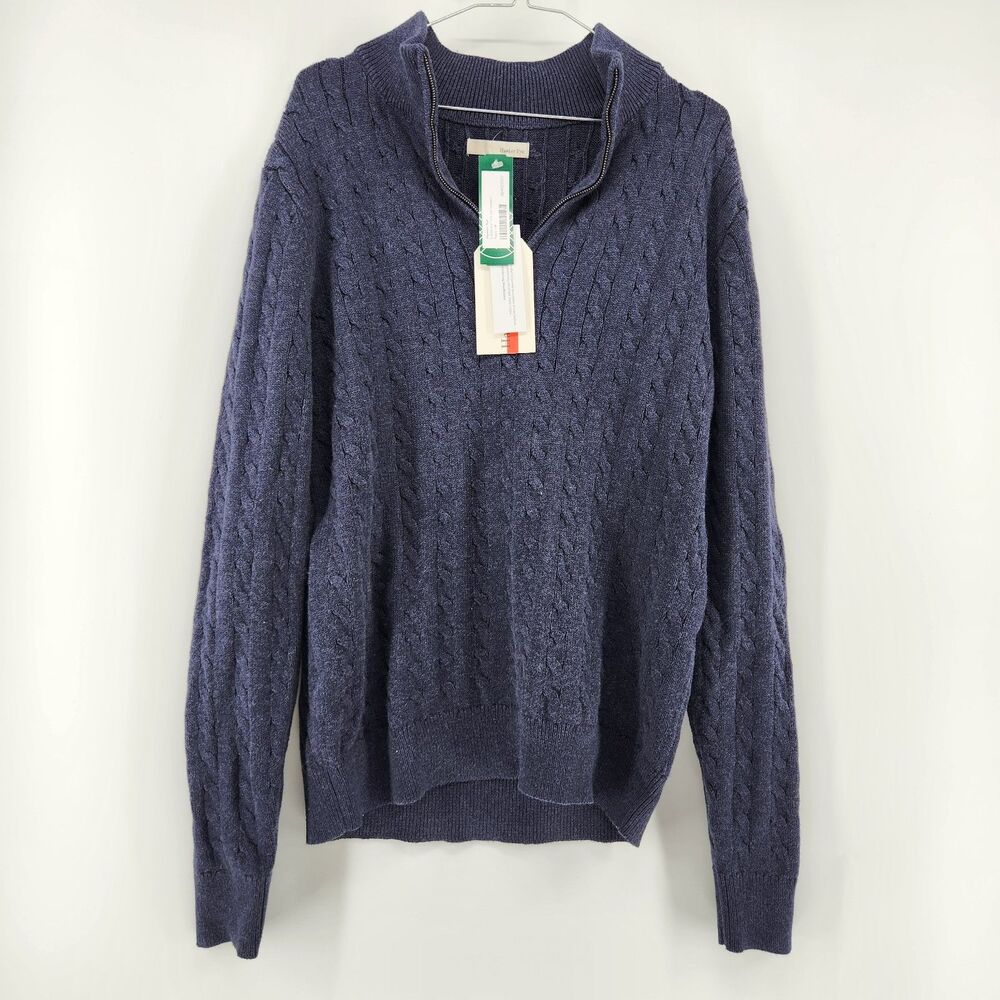Hawker Rye Men's Medium Navy Cable‎ Knit 1/4 Zip Sweater NWT
